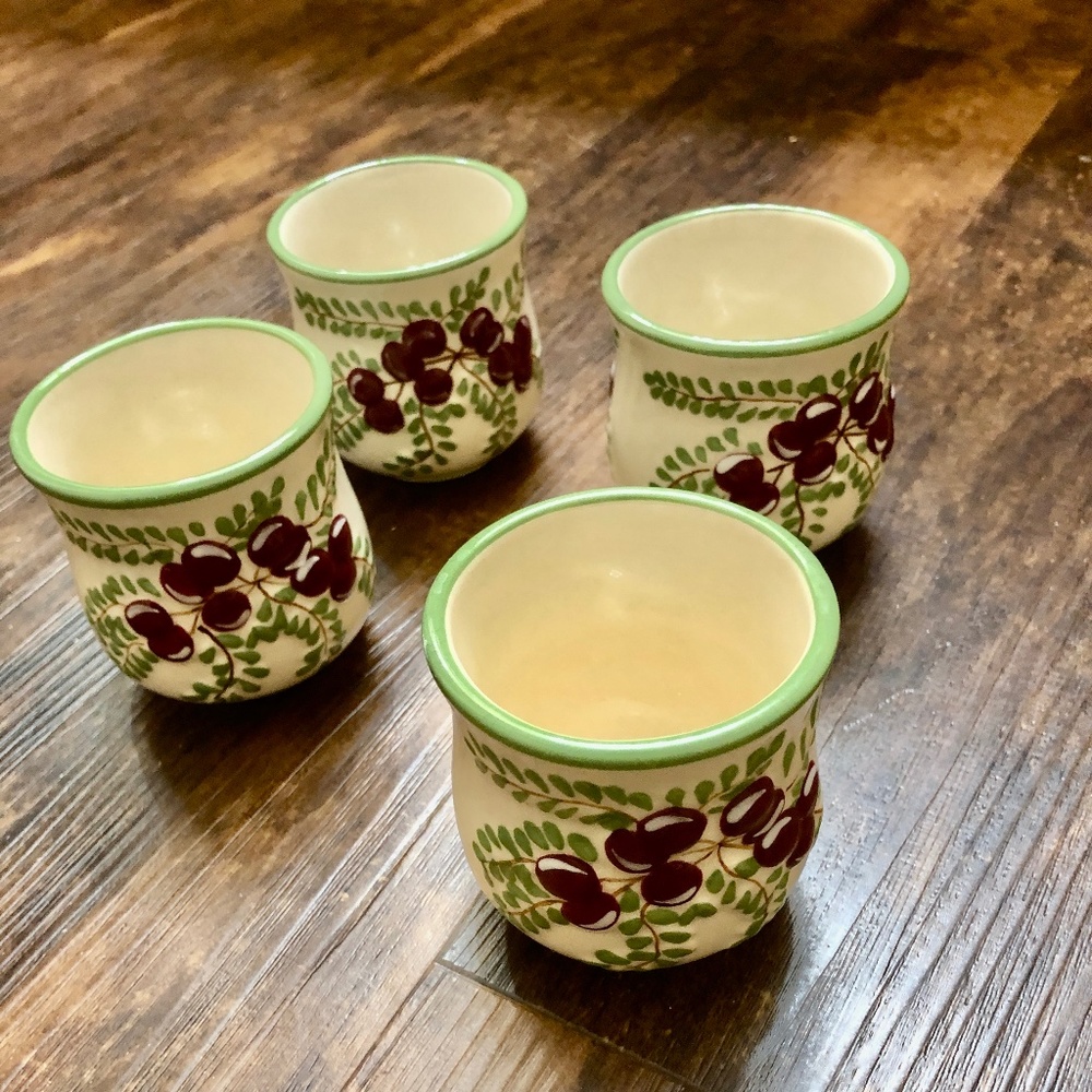 Set of 4 Vintage Cranberry Votive Tea Light Candle Cup Holders ceramic, NEW